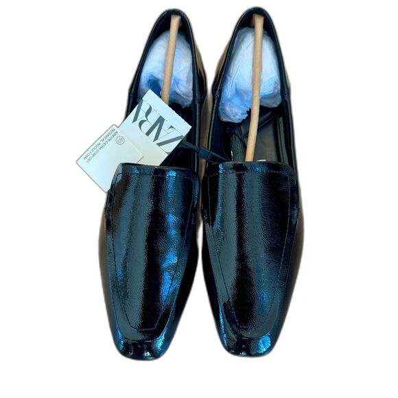 Zara Patent Effect Loafer Flats NWT Black Minimalist - Women's 11 (EU 42) - Picture 2 of 6
